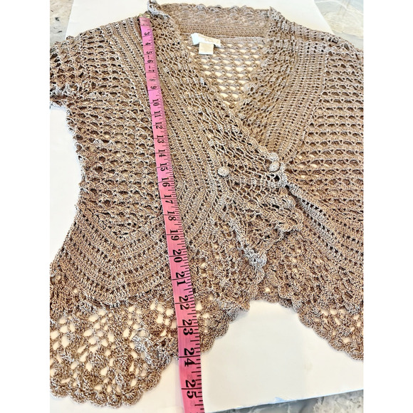 Vintage Kroshetta By Papillon Champagne Crocheted Cardigan Boho Hippie 70s Retro - Picture 8 of 9